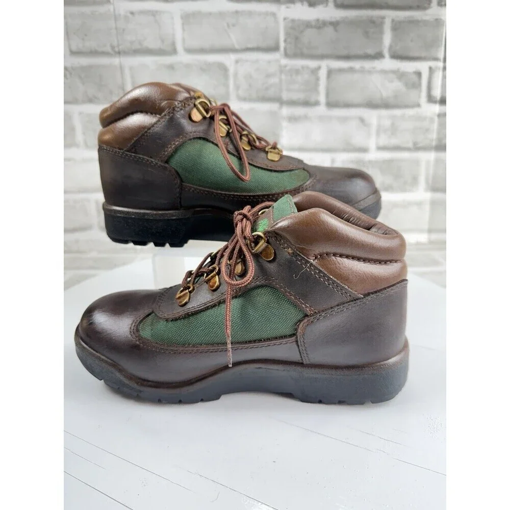 Timberland 6” Youth Size 3 Brown and Green Leather Field Boots